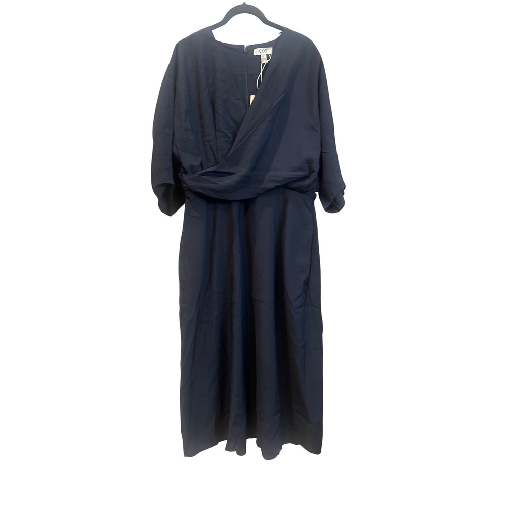 COS Navy Blue Wrap Midi Dress V Neck 3/4 Sleeve Elegant Size 12 - Picture 1 of 8